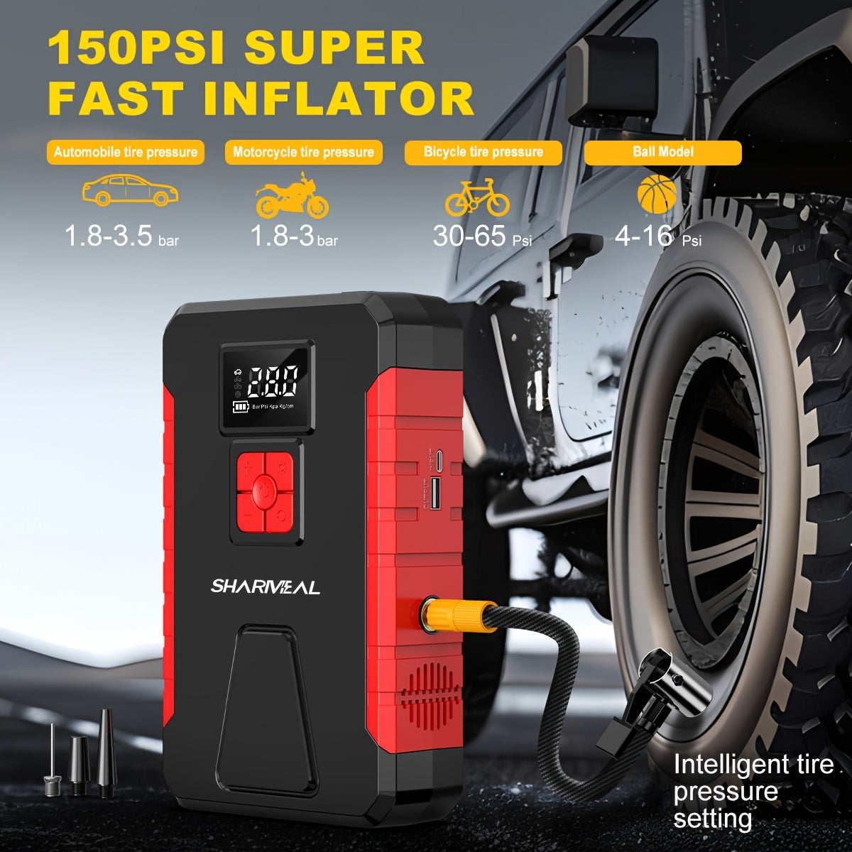 Portable 5-in-1 Car Jump Starter & Tire Inflator – Powerful & Compact