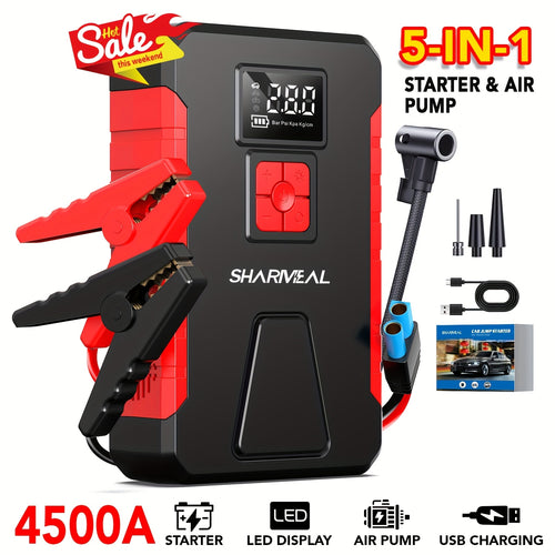Portable 5-in-1 Car Jump Starter & Tire Inflator – Powerful & Compact