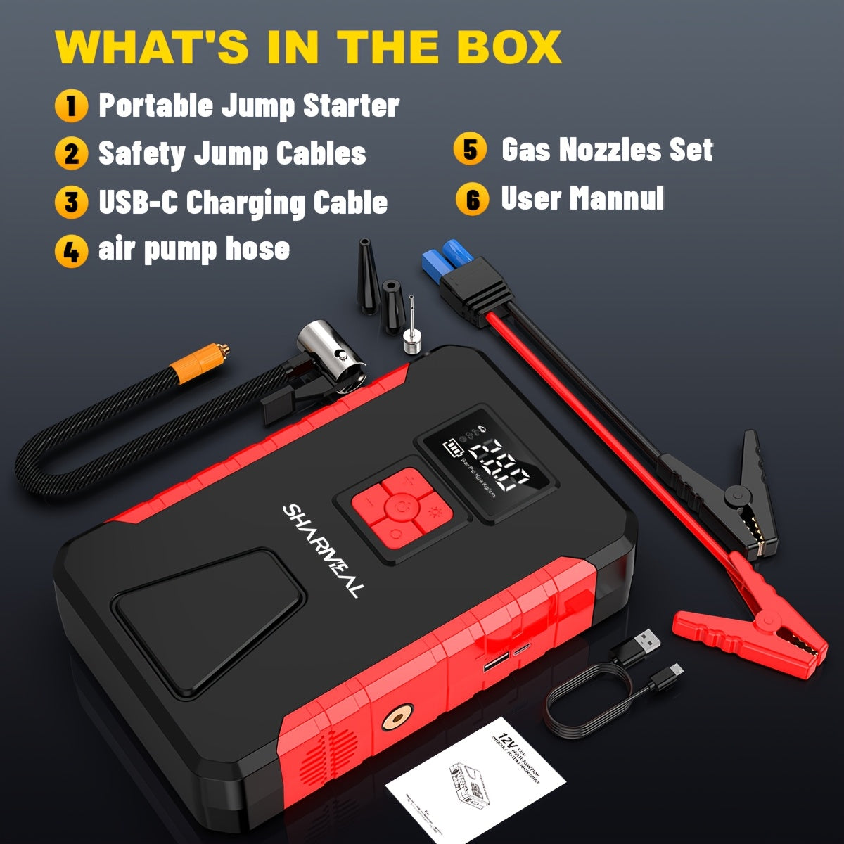 Portable 5-in-1 Car Jump Starter & Tire Inflator – Powerful & Compact